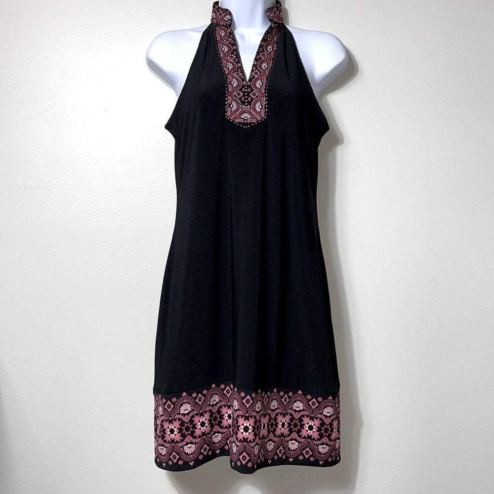 White House Black Market Black Pink Embroidered Halter Midi Dress NWT